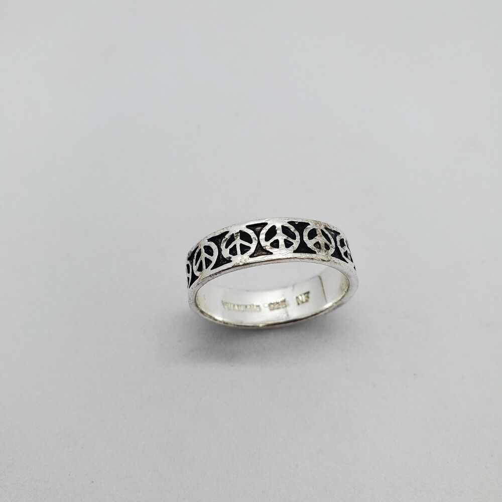 Size 7.25 Sterling Silver Ring Peace Sign Ring 925